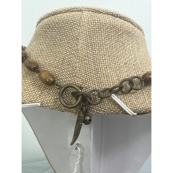 Vintage Style Brown Wooden Bead Necklace With Metal Chain & Charm - Picture 4 of 4